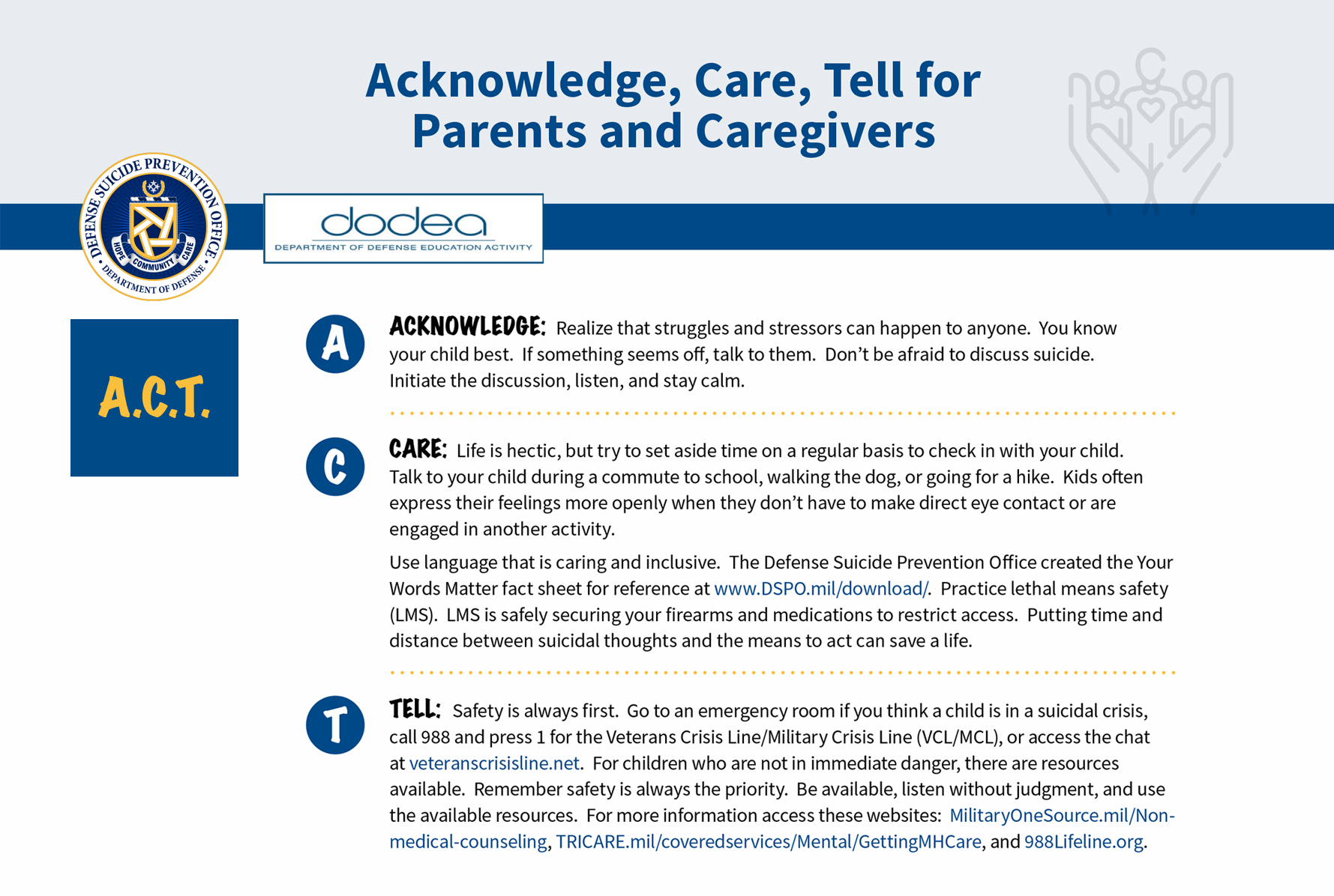 A.C.T. to Prevent Suicide Fact Sheet for Parents and Caregivers
